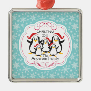 Metálico Adorno de Navidad Familia de Pingüinos Adorables d