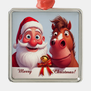 Metálico 🎄 Adorno de Navidad Regalo de Caballo de Santa ✍️