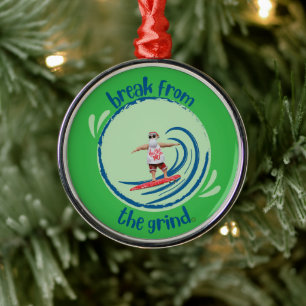 Metálico Adorno de Papá Noel Surfista