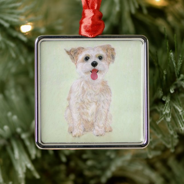 Metálico Adorno de perro Morkie (Árbol)
