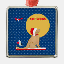 Metálico Adorno de perro surfista Santa dorado para día de 