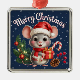 Metálico Adorno de ratón de Navidad