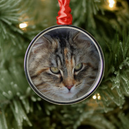 Metálico Adorno de retrato de gato atigrado de Navidad