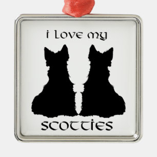 Metálico Adorno de siluetas de amor de perro Scottie
