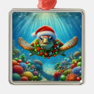 Metálico Adorno de Tortuga Marina de Navidad