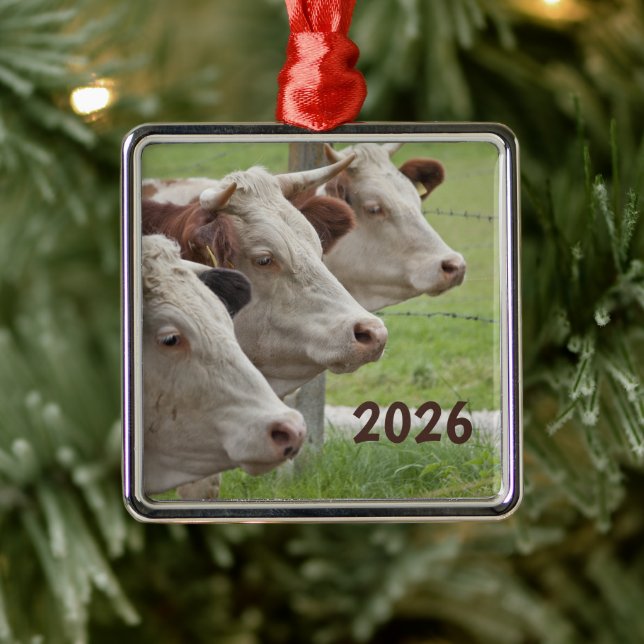 Metálico Adorno de tres vacas en una fila (Árbol)