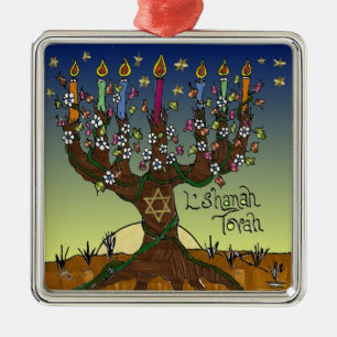 Metálico Adorno Judaica L'shanah Tovah Árbol de la Vida