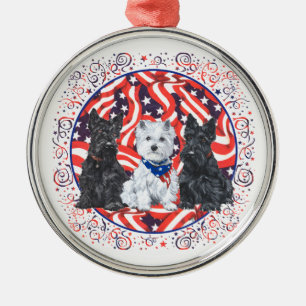 Metálico Adorno Patriótico Scotties y Westie