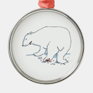 Metálico adorno redondo premium de oso polar