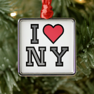 Metálico Amo Nueva York - Adorno Blanco Rojo y Gris