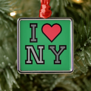 Metálico Amo Nueva York - Adorno Verde Rojo y Gris