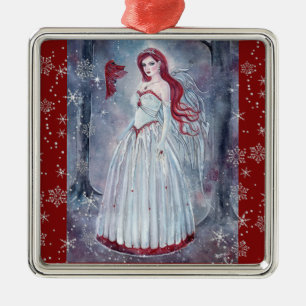 Metálico ángel de invierno con adorno de Navidad de cardena