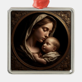 Metálico “Círculo de Luz: Madonna y Niño” Adorno de Metal