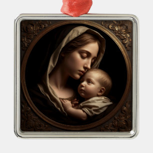 Metálico “Círculo de Luz: Madonna y Niño” Adorno de Metal