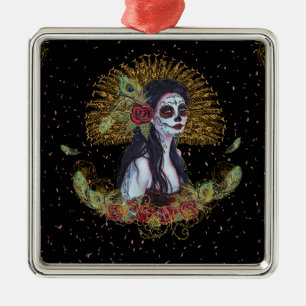 Metálico Día de los muertos adorno de Navidad