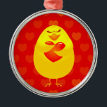 Metálico Dulce, adorno<br><div class="desc">Dulce polluelo con gran corazón rojo</div>