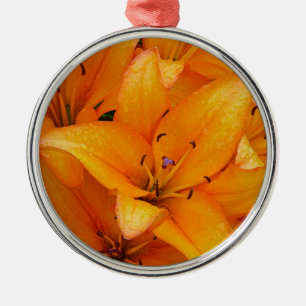 Metálico flores de lirio Naranja adorno de Navidad