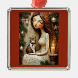 Metálico Gato de Navidad Caprichoso Adorno Doncella de Invi