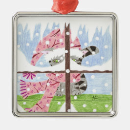 Metálico Gato de Tabby mirando por la ventana el adorno pre