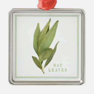 Metálico HOJAS DE LAUREL FRESCO Adorno Cuadrado Premium