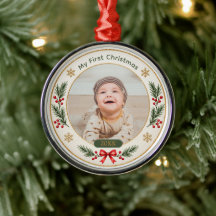 Mi Primer Navidad Blanco Adorno de Foto de Bebé