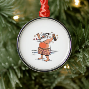 Metálico Papá Noel borracho adorno premium redondo