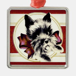 Metálico Vintage Scottie Scottish Terrier en adorno rojo