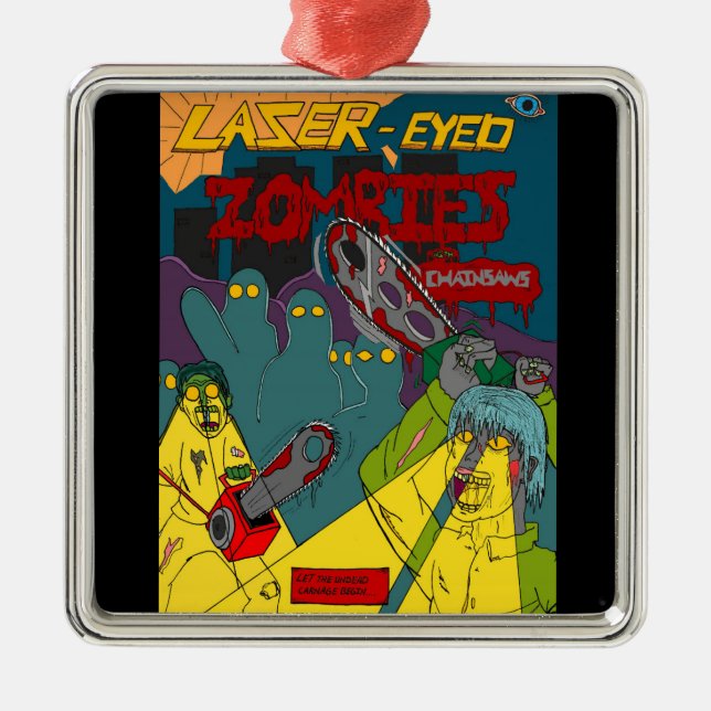 Metálico Zombies con ojos láser con adorno de chainsaws (Frente)