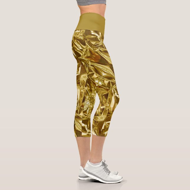 Metallic Abstract 101 Deep Gold Capri Leggings (Derecha)
