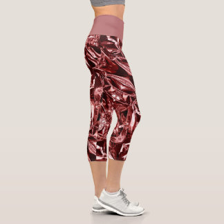 Metallic Abstract 101 Deep Pink Capri Leggings