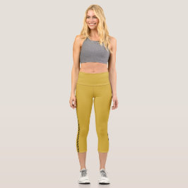 MetallicGold Capri Leggings with Black Side Stripe