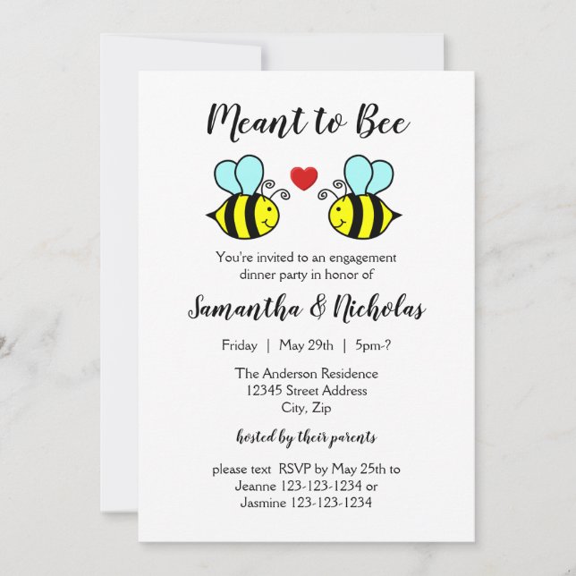 Meto to to Bee - Invitación a la cena de compromis (Anverso)