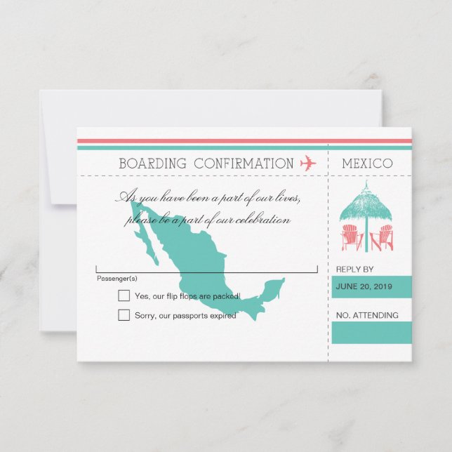 Mexico Boarding Pass Beach Hut RSVP (Anverso)