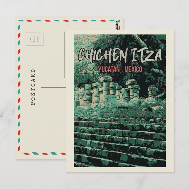 México, Chichén Itzá, Yucatán, postal de ruinas ma (Anverso / Reverso)