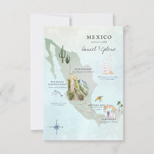 México | Mapa Itinerario de Boda de Destino (Anverso)