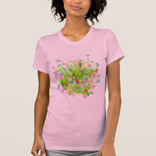 Mezcla de flores silvestres en camisa rosa