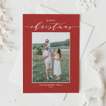 Mezcla Roja Moderna Tipografía Feliz Navidad Foto<br><div class="desc">Feliz Navidad! Enviar Navidades a la familia y amigos con esta tarjeta de Navidades moderna de personalizable. Presenta un guión elegante y una tipografía simple. Personalice esta tarjeta de Navidades de fotos agregando nombres y una foto. Esta tarjeta de Navidades rojos está disponible en otros materiales y colores.</div>