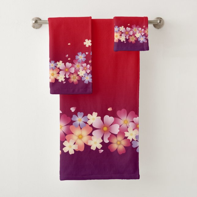 Mezcla Sakura Flores Kimono Estilo Rojo y Púrpura (In situ)