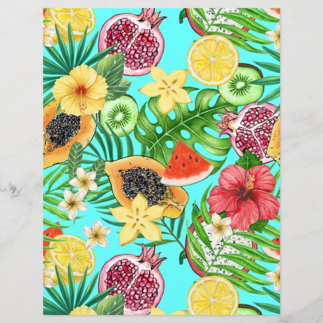 Mezcla tropical, flores y hojas en azul (Anverso)