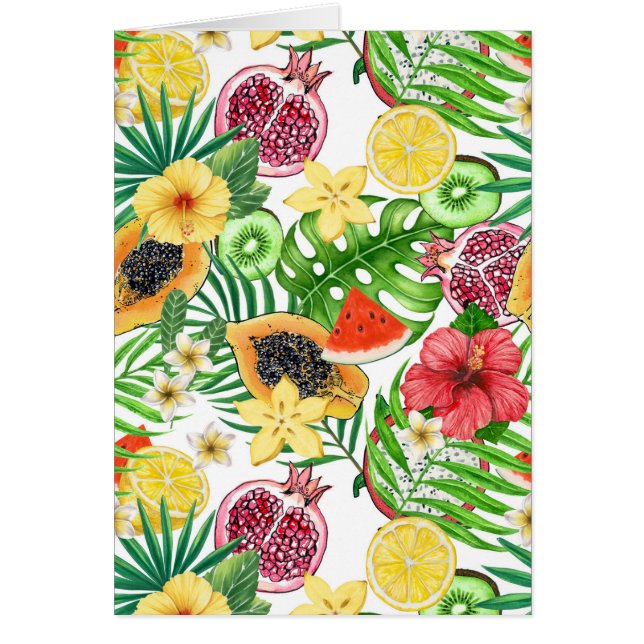 Mezcla tropical, flores y hojas en blanco (Frente)