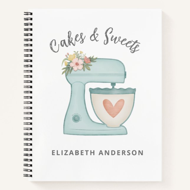 Mezclador Floral Azul Panadería Cuaderno de Chef (Anverso)