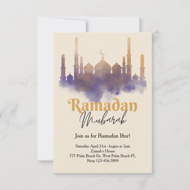 Mezquita de acuarela Invitación Iftar Ramadán (Anverso)
