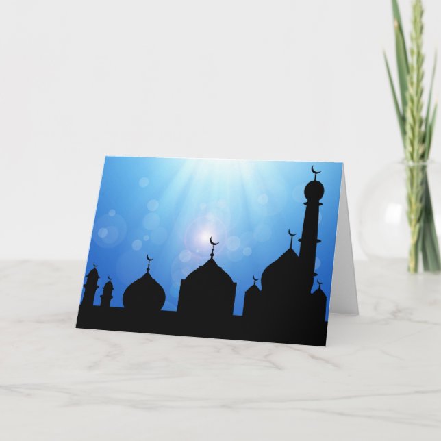 Mezquita de Silhouette con Sunburst - Tarjeta de s (Anverso)