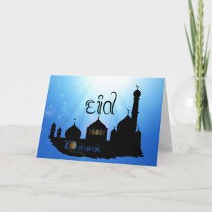 Mezquita Eid Mubarak con tarjeta de vacaciones de