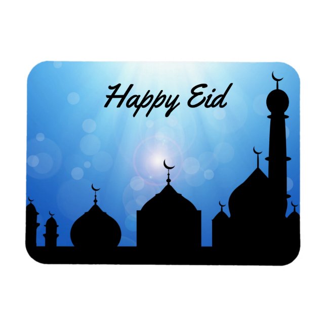 Mezquita feliz de Eid con rayos de sol - imán flex (Horizontal)