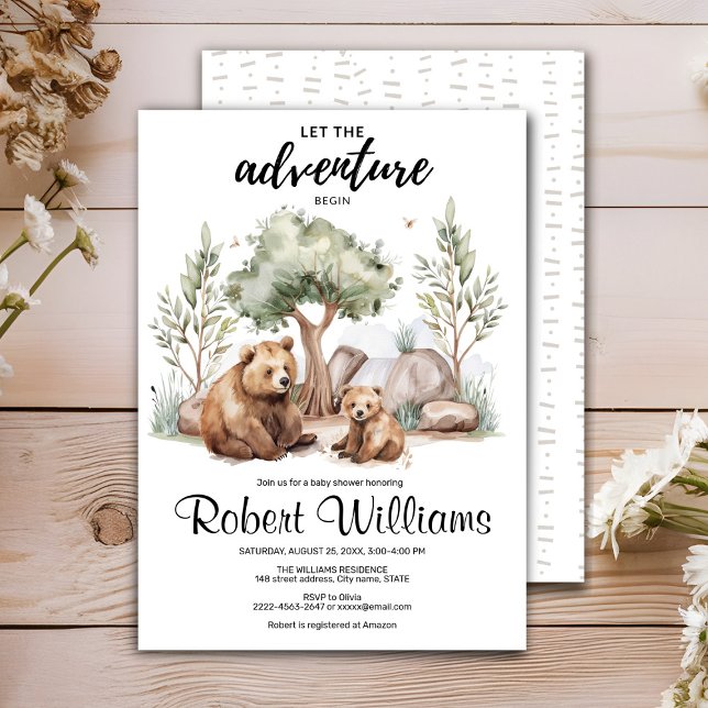 Mi aventura de oso espera la invitación a la ducha (Cute mommy bear baby shower invitation , let the adventure begin)
