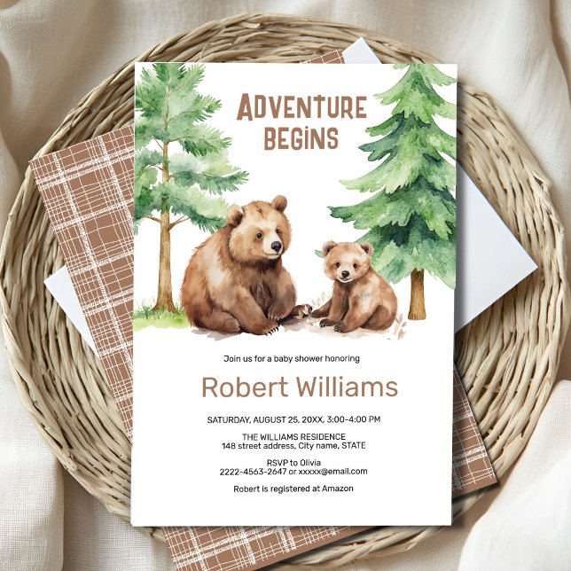 Mi aventura de oso espera la invitación a la ducha (“Adorable Watercolor Mama & Baby Bear Invitation – Perfect for a Woodland Baby Shower!”)
