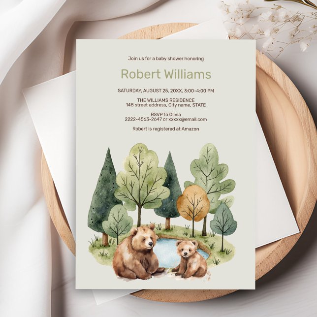 Mi aventura de oso espera la invitación a la ducha (Forest theme baby shower invitation
)
