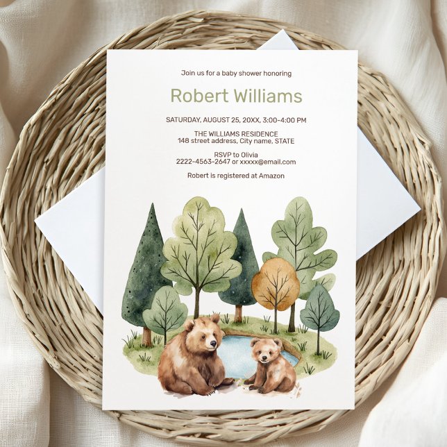 Mi aventura de oso espera la invitación a la ducha (“Adorable Watercolor Mama & Baby Bear Invitation – Perfect for a Woodland Baby Shower!”)