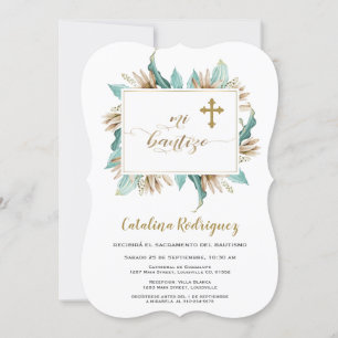 Mi Bautizo Invitacion Marfil Mint Bautismo Floral